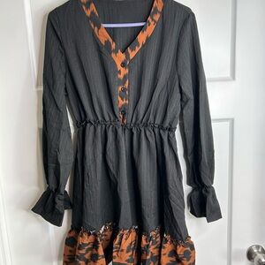 Cupshe Women’s Small Knee Length Dress Long Sleeve Ruffle Bottom Black New 4997